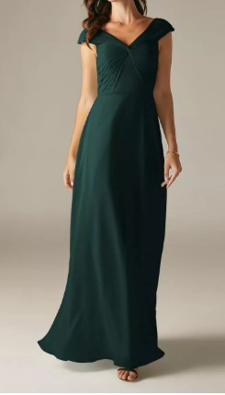 AW BRIDAL 6 S dark emerald Humidity chiffon gala party dama maxi dress NEW 0B15